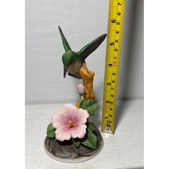 Andrea By Sadek Hummingbird Figure Pink Flower 5.5" Handpainted Detailed 6059 - Picture 6 of 8